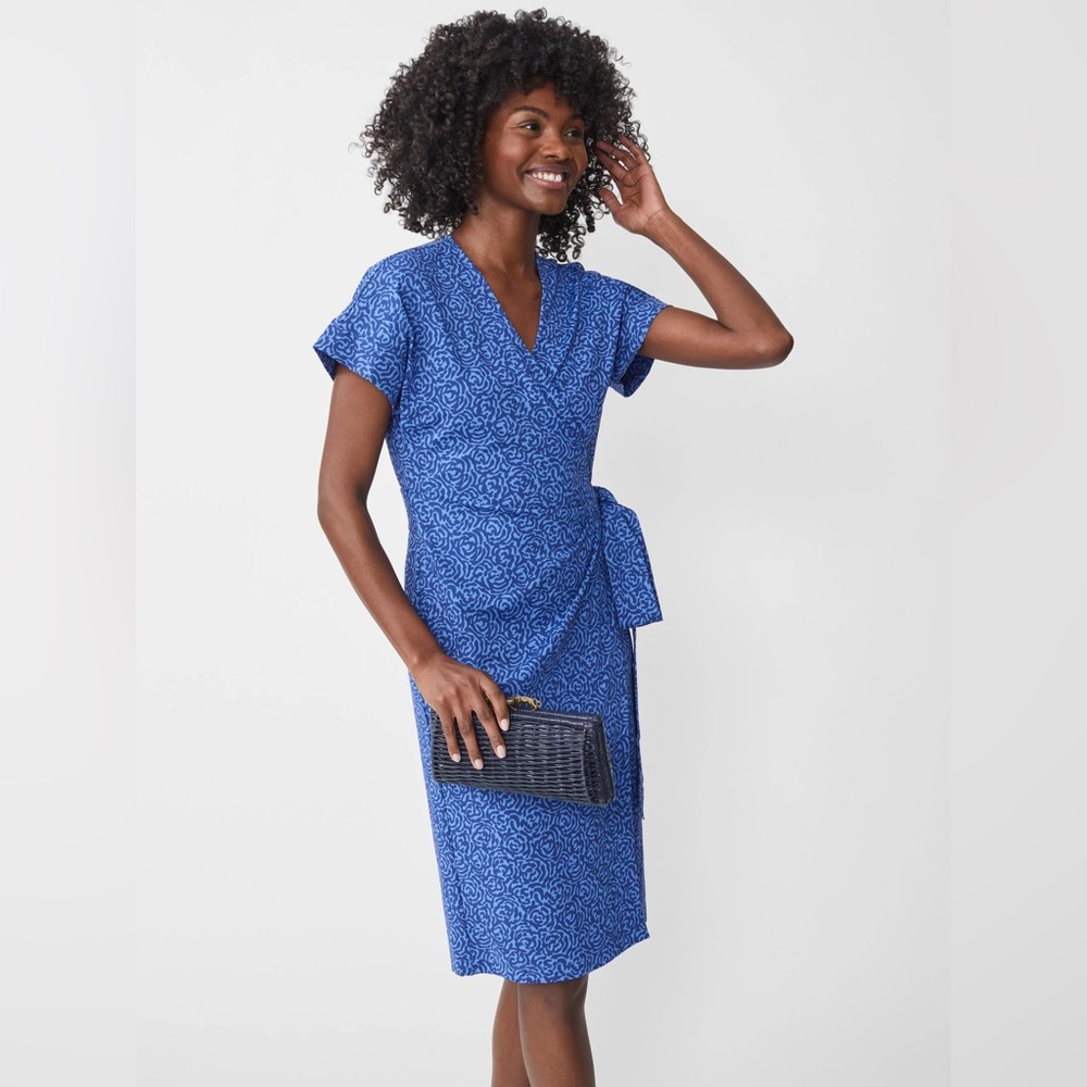 J. McLaughlin Blue Printed Wrap-Style Mini Dress